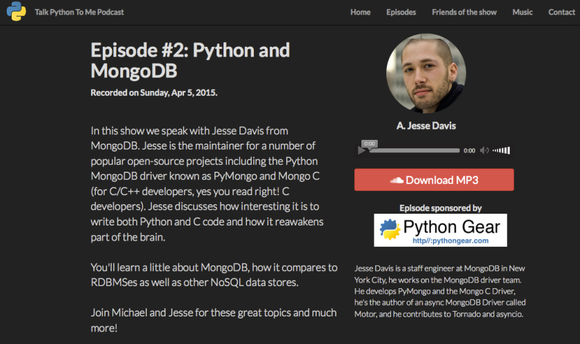 Episode #2: Python and MongoDB with Jesse Davis